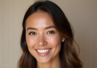 スタジオで自然な笑顔の女性ポートレート
